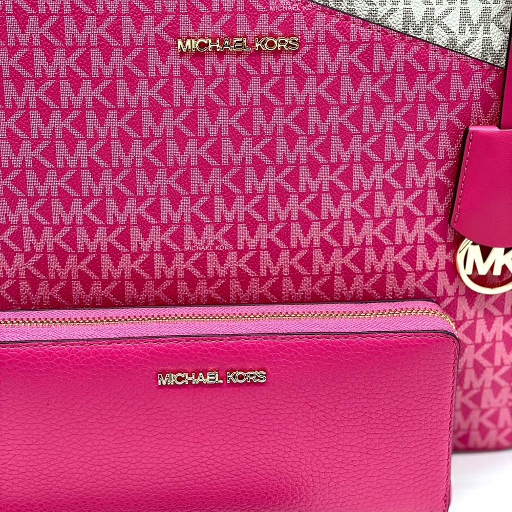 Michael Kors Jet Set Large Logo
Shoulder Bag Chain Tote And Wallet Set Pink - Picture 9 of 16